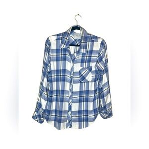 rails hunter white robin navy plaid long sleeve  button down blouse top